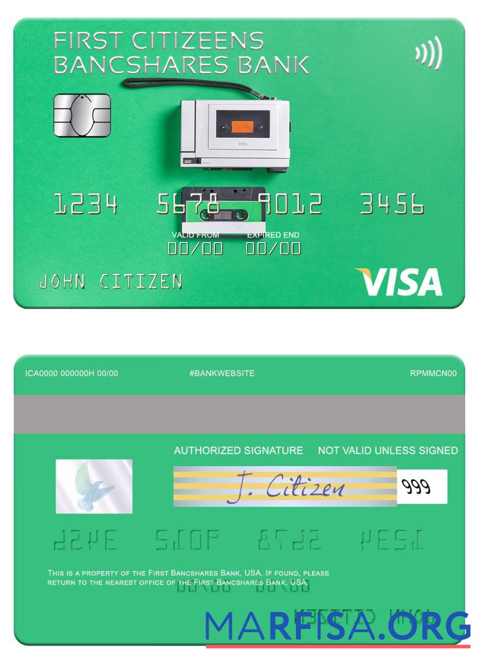 Printable USA First Citizens BancShares Bank visa card example